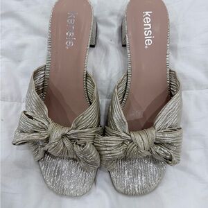 Kensie Shimmery Knot Slide Mules in Champagne Gold